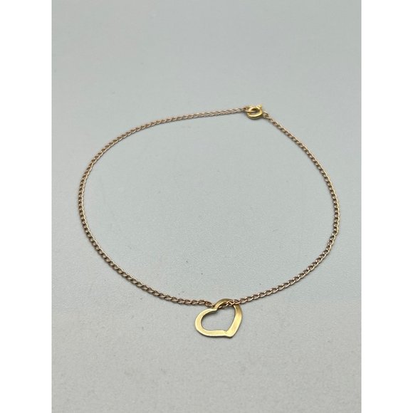 Thin 14K Gold Bracelet Sliding Heart Charm Yellow Gold Chain Vintage Jewelry - Picture 3 of 8